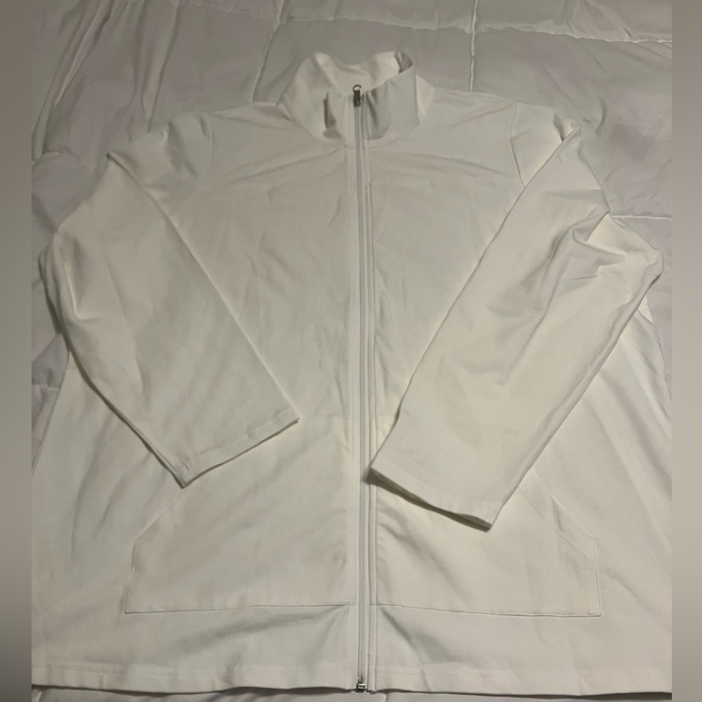 CJ Banks Women’s White Zip Front Jacket 2X Plus Size Stretch Cotton